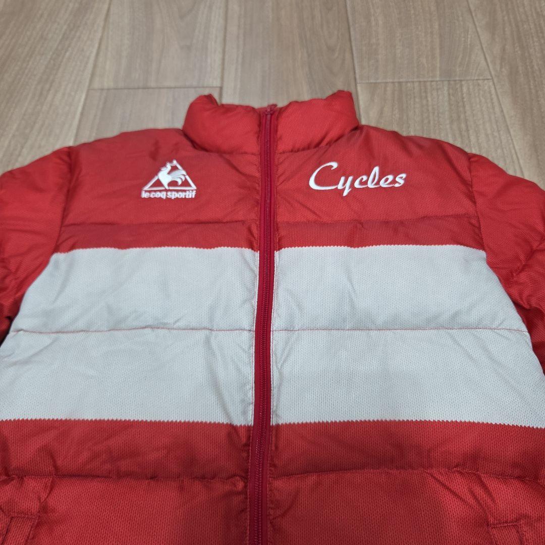 新品未使用 ルコックサイクリングウェア風赤白ダウンジャケットM サイズ