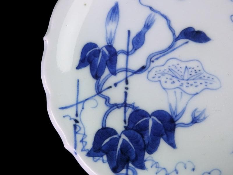 古伊万里　染付　朝顔にバッタの図　豆皿　手塩皿　D815AS-CQf