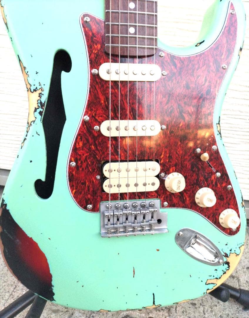 ストラトシンライン②　ハードレリックサーフグリーン　SSH　ステンレスフレット