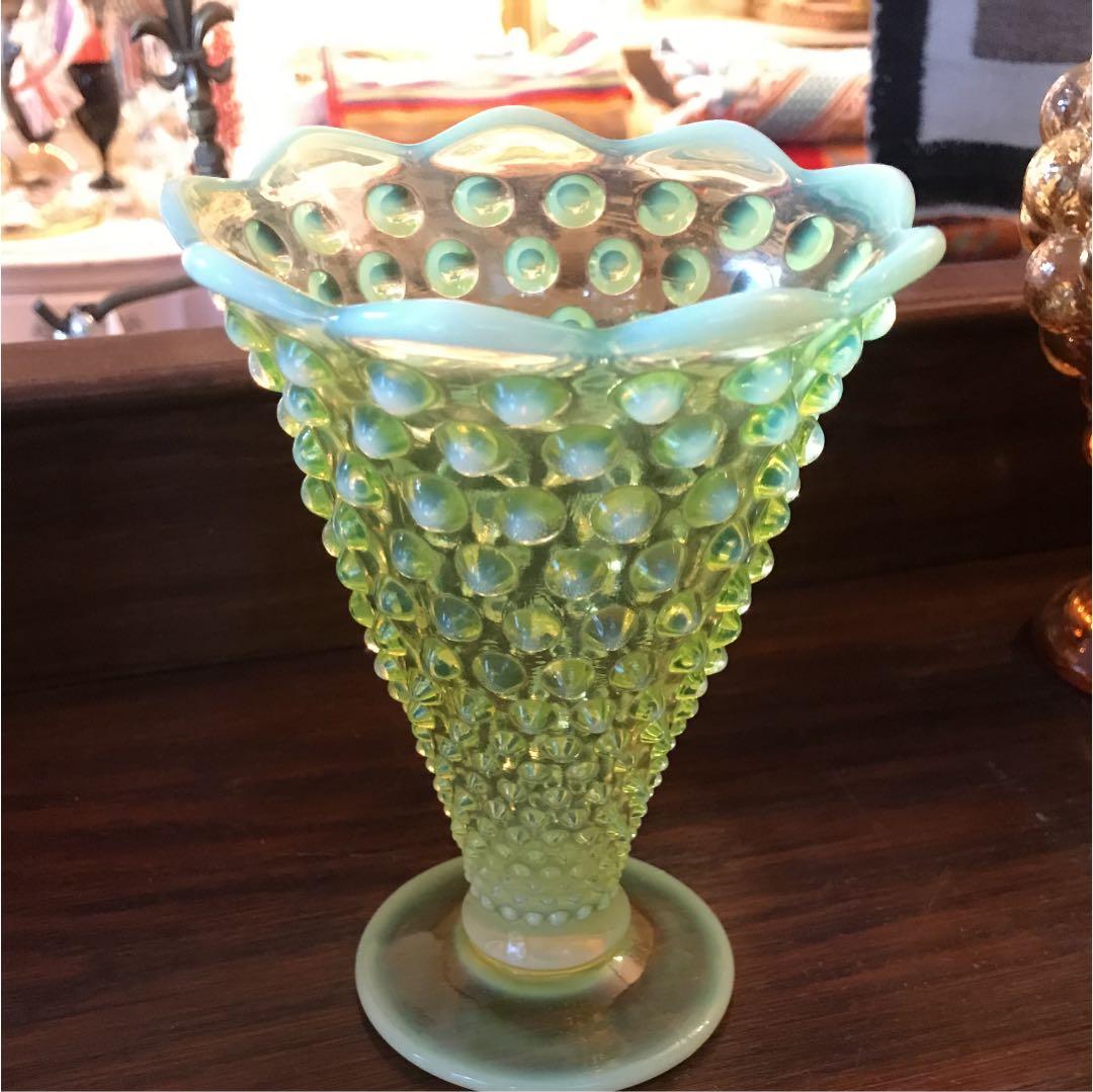 40’s オールドフェントン Fentonウランガラス花瓶ヴァセリンアンティーク