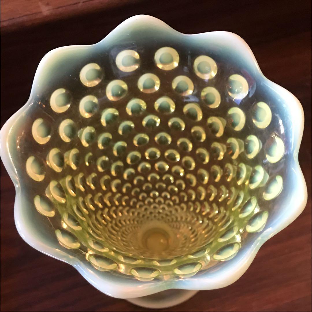 40’s オールドフェントン Fentonウランガラス花瓶ヴァセリンアンティーク