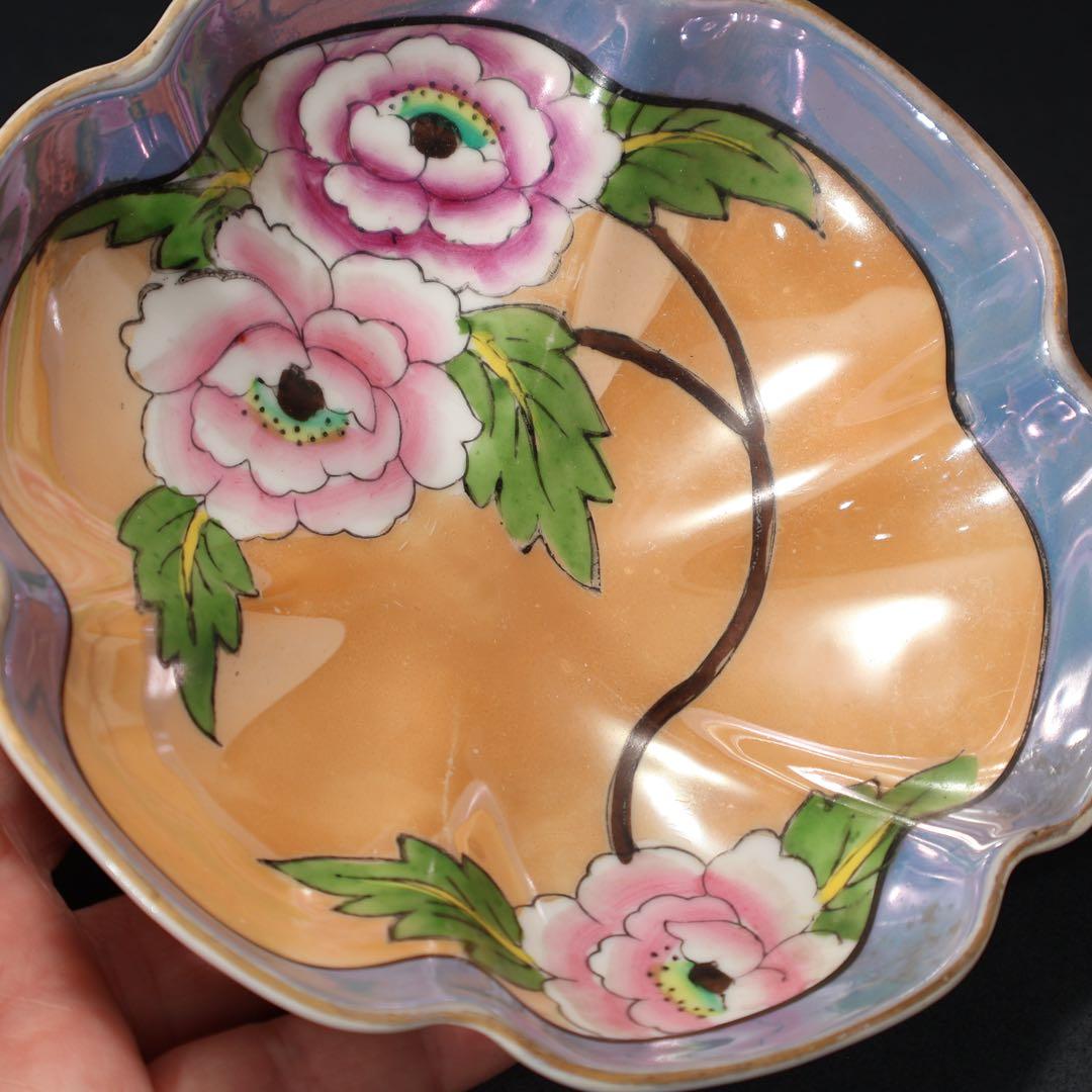 オールドノリタケ　三つ足花柄皿　ラスター彩　ジュエリートレー　6R1548ダG