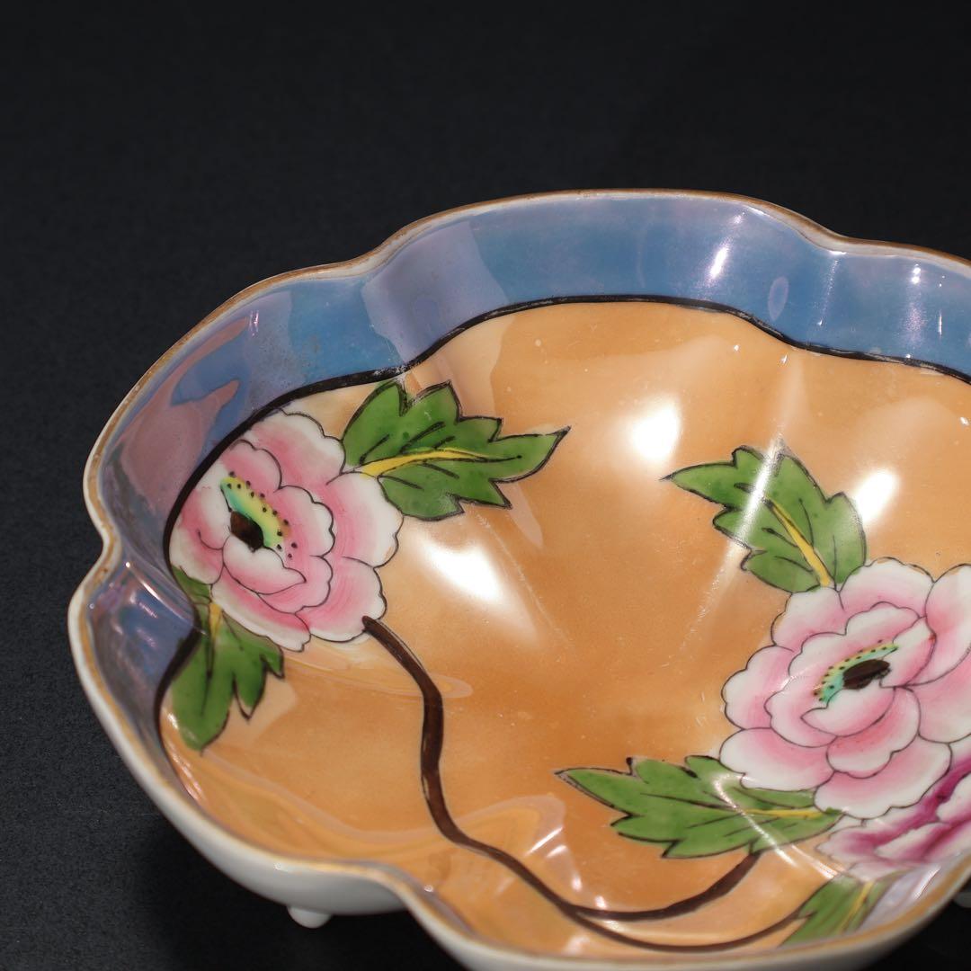 オールドノリタケ　三つ足花柄皿　ラスター彩　ジュエリートレー　6R1548ダG