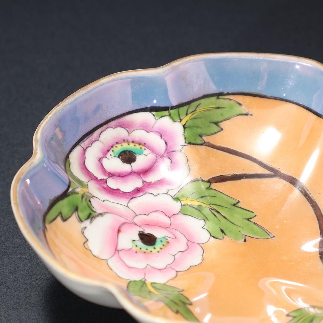 オールドノリタケ　三つ足花柄皿　ラスター彩　ジュエリートレー　6R1548ダG