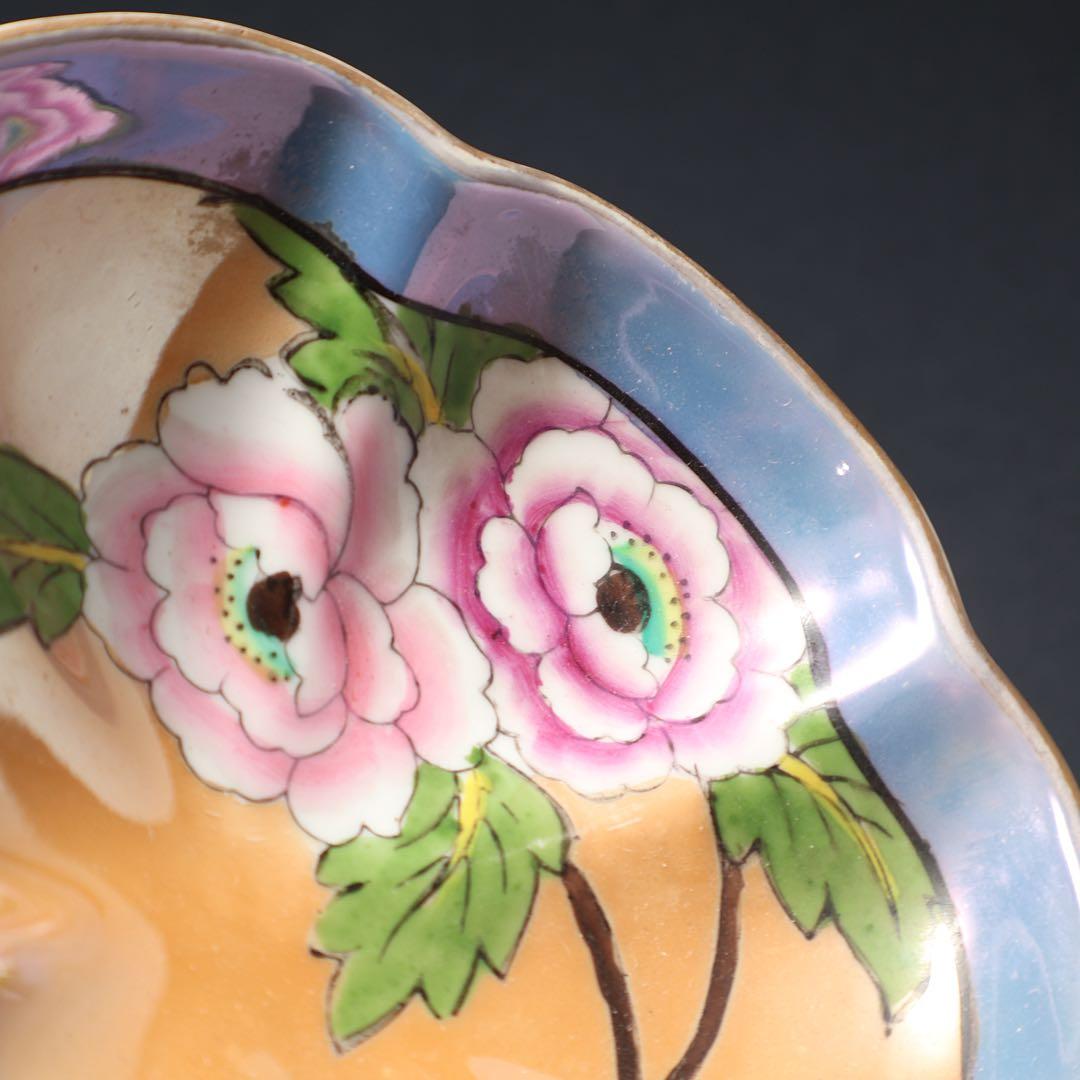 オールドノリタケ　三つ足花柄皿　ラスター彩　ジュエリートレー　6R1548ダG