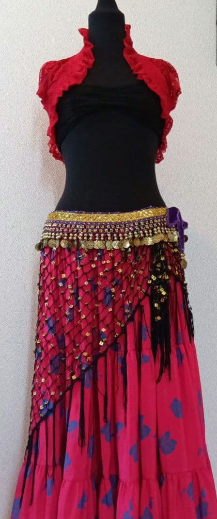 ジプシースカート　ヒップスカーフ　ボレロ　4点セットステ―ジ衣装　ロマ