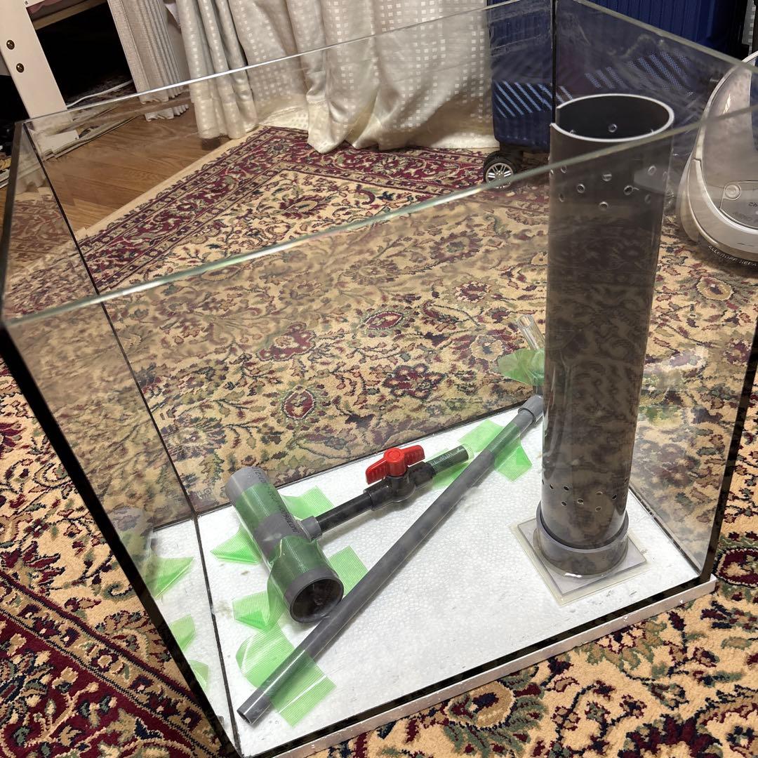 【引取限定】45㎝ オーバーフロー水槽 ガラス製 パイプ付き