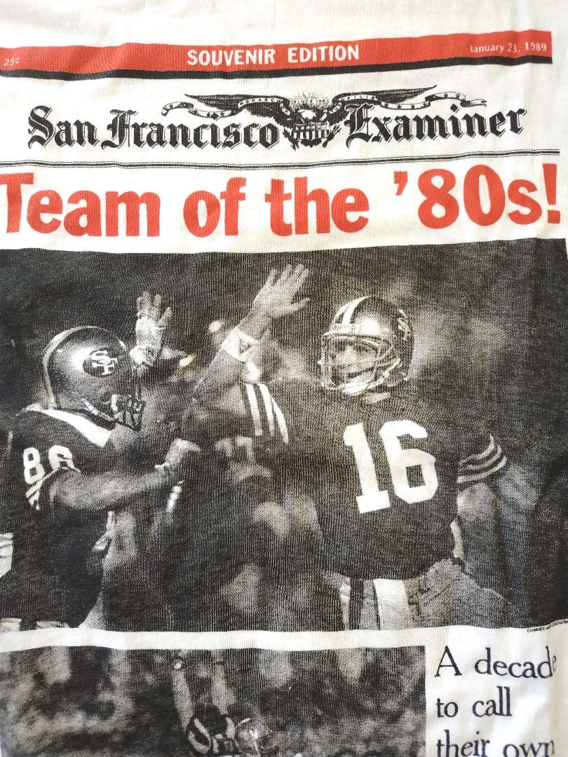 1989年新聞記事デザイン NFL SF 49ers Tシャツ 未使用 Mサイズ