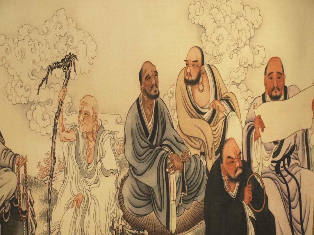 民間仕入れ品　中国明時代の十八纙漢図　肉筆　激安骨董品 BD634A13-2