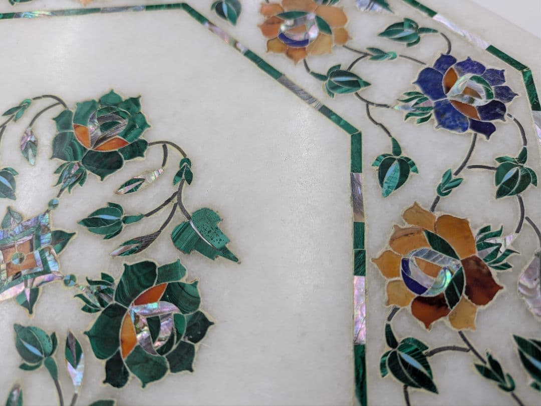 インド　タージマハル　大理石製八角形テーブルプレート　アンティーク　希少品