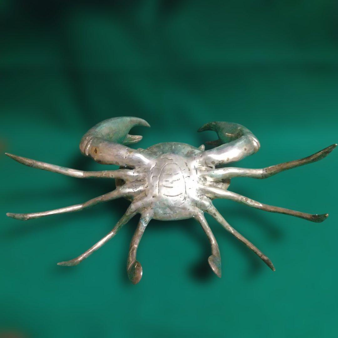 金属製カニの装飾品 大型 シルバー 銅製　迫力あります。