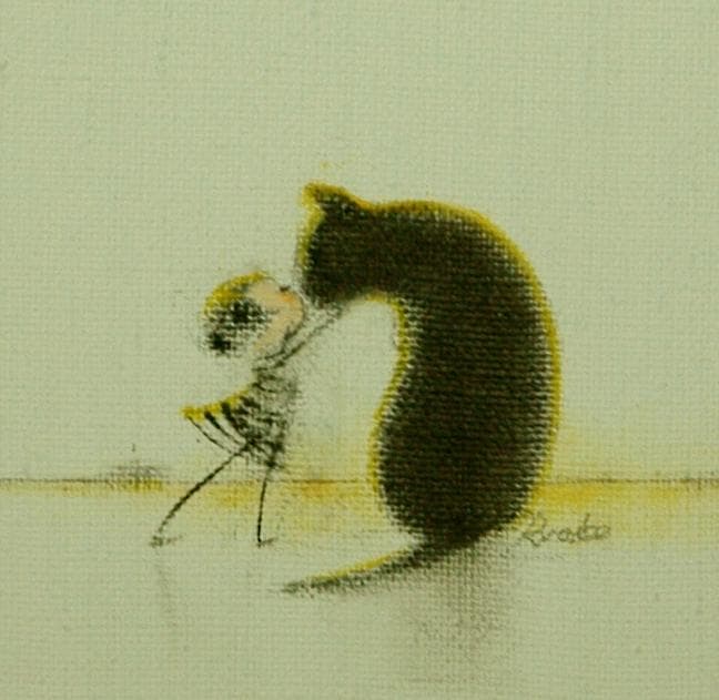 油絵 菅家令子 絵 絵画インテリア額付(青緑＋銀)F3-092018子猫犬女の子