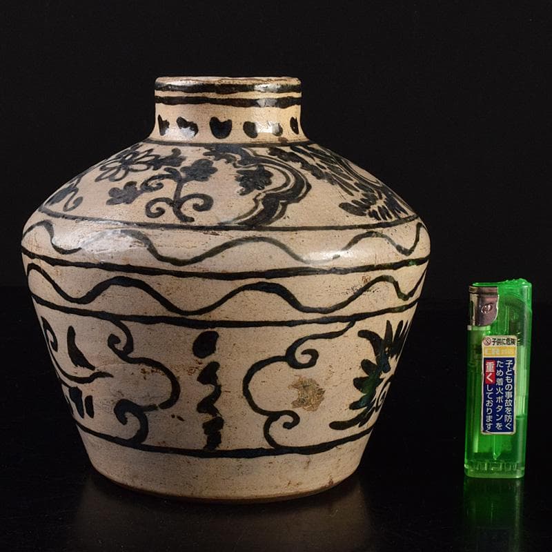 中国　磁州窯　鉄絵　花文壺　花瓶　C　6922