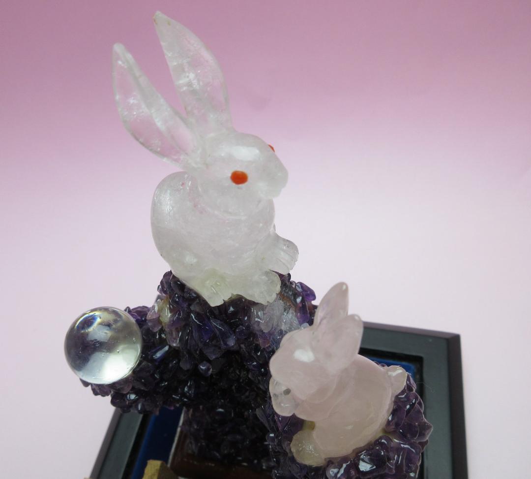 甲州水晶 河野潔 章玉 大きな耳で福を聞く 紅白福うさぎ70523