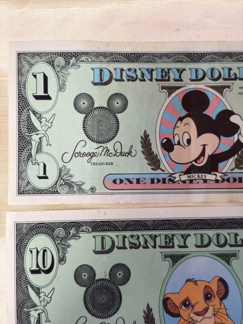 美品Disney Dollars 封筒付1990年代 $1 $5 $10