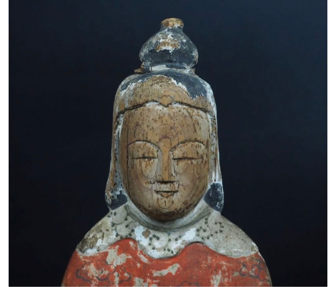 送料無料　鎌倉～室町時代　木彫り 木彫立像 古仏　仏像　総高42.3ｃｍ