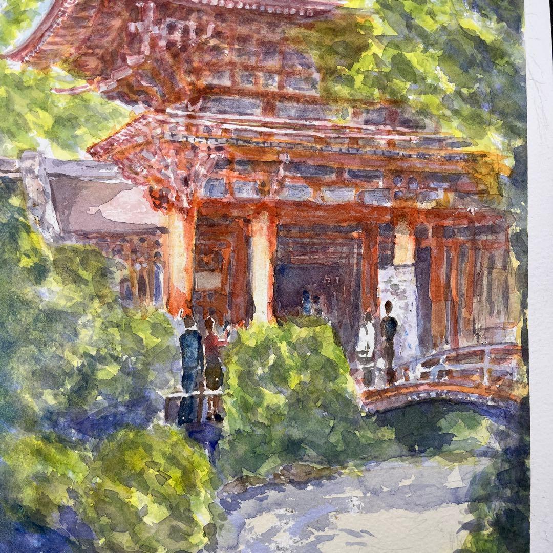 動画投稿中　Ｆ4 上賀茂神社　手描き水彩画　原画　京都世界遺産
