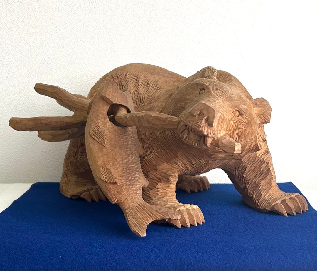 日川清作 トゥムシ彫り 木彫熊 1989年 北海道阿寒湖 3.4kg 37cm