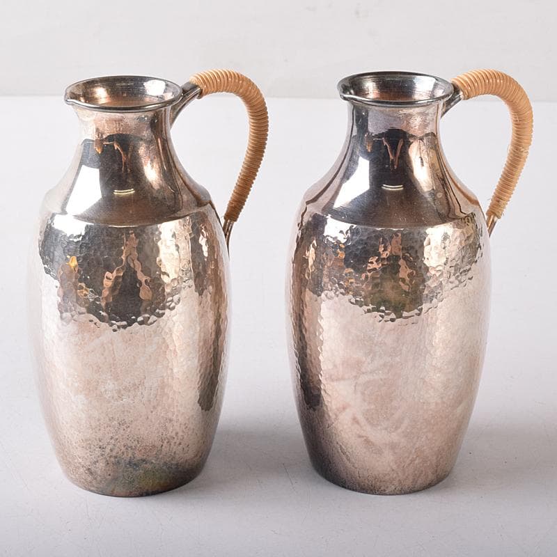 ウスヰ謹製　純銀製　酒器　ちろり二本　酒盃三客　計約258g　共箱　FR8220