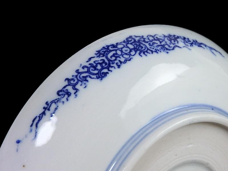 古伊万里　型刷り印判　染付　富士に龍の図　５寸皿　２枚　F175 AS-fbqv