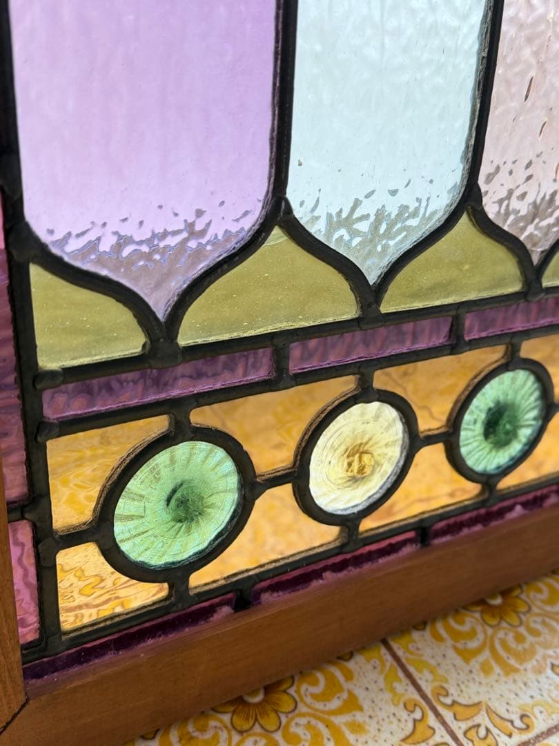 アンティークステンドグラス ロンデル マルチカラー 縦横使い 1920年代英国製