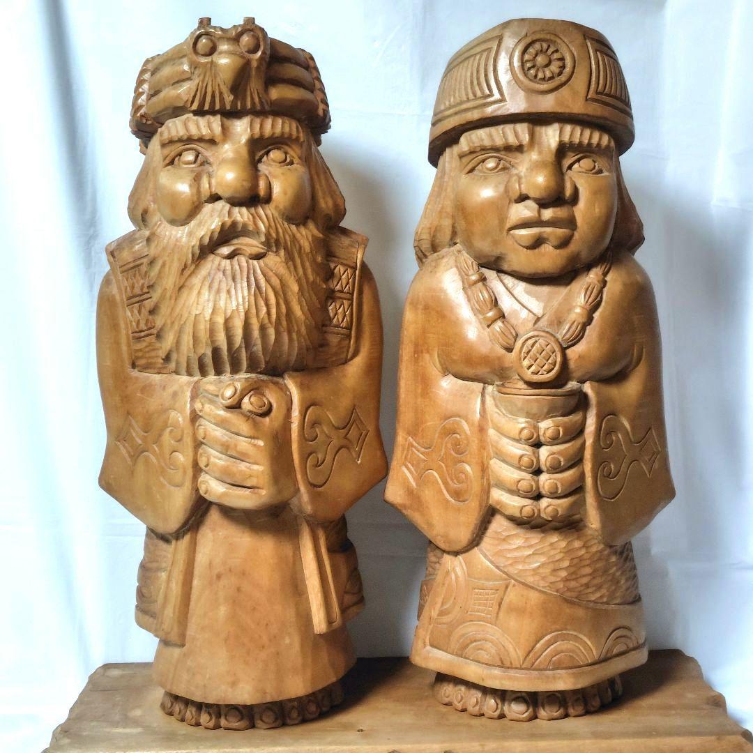 貴重！北海道アイヌ【手彫り】木製彫刻 ニポポ人形★約46cm★置物【ヴィンテージ