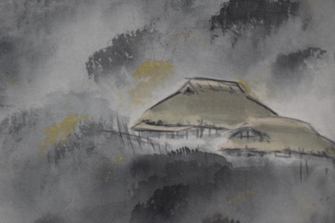 【真作】白石勝敏/山村之図/山水図/掛軸☆宝船☆Y-595　JM