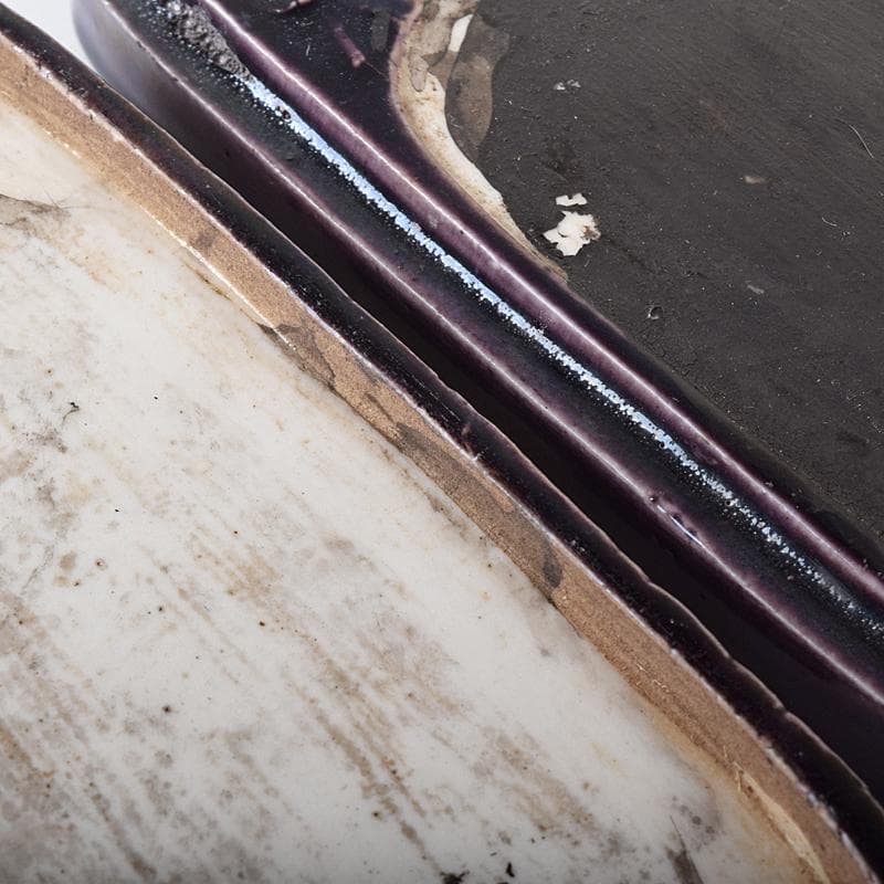 平安　篩月庵　三浦竹泉造　紫交趾　人物馬文　陶硯　共布共箱　F　R7883