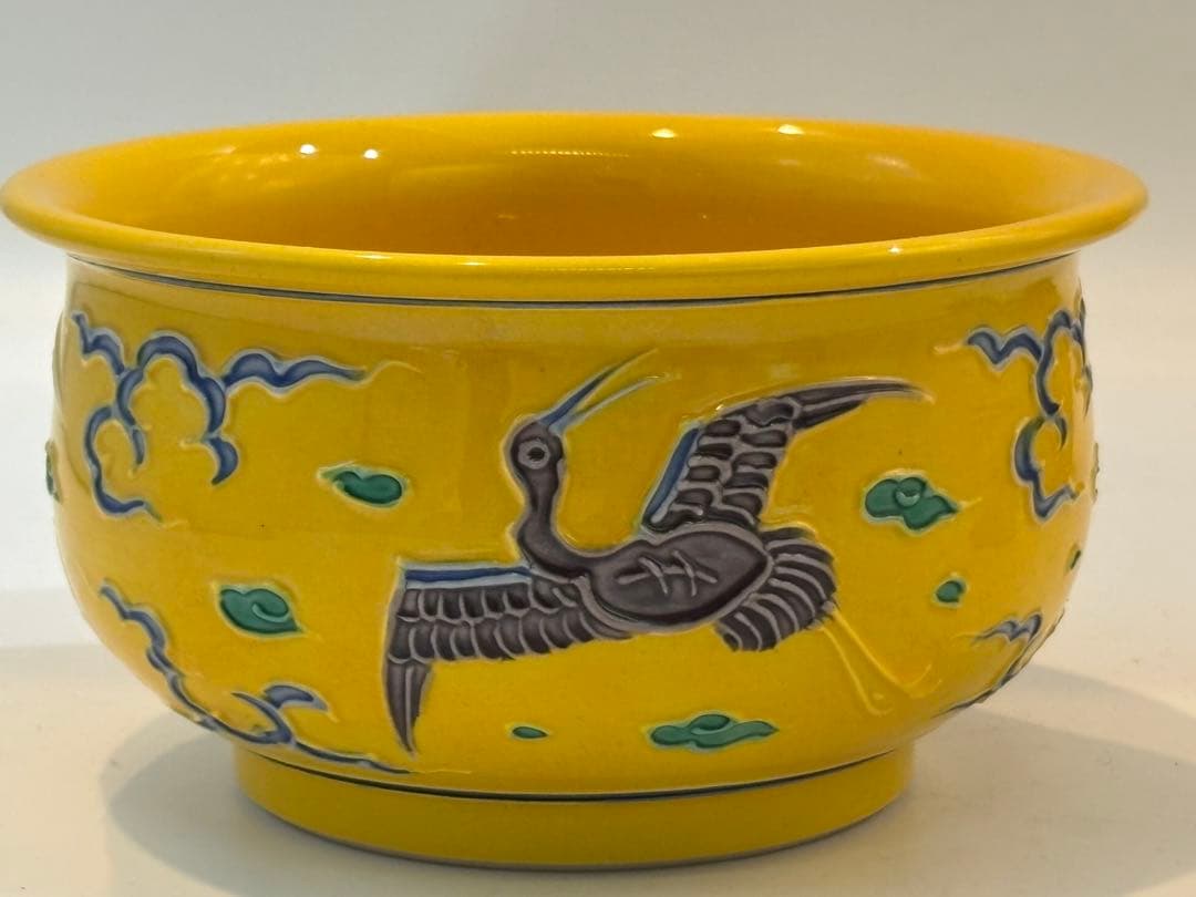 茶道具 皆具 叶松谷 黄交趾雲鶴 水指 建水 蓋置 尺立 共箱