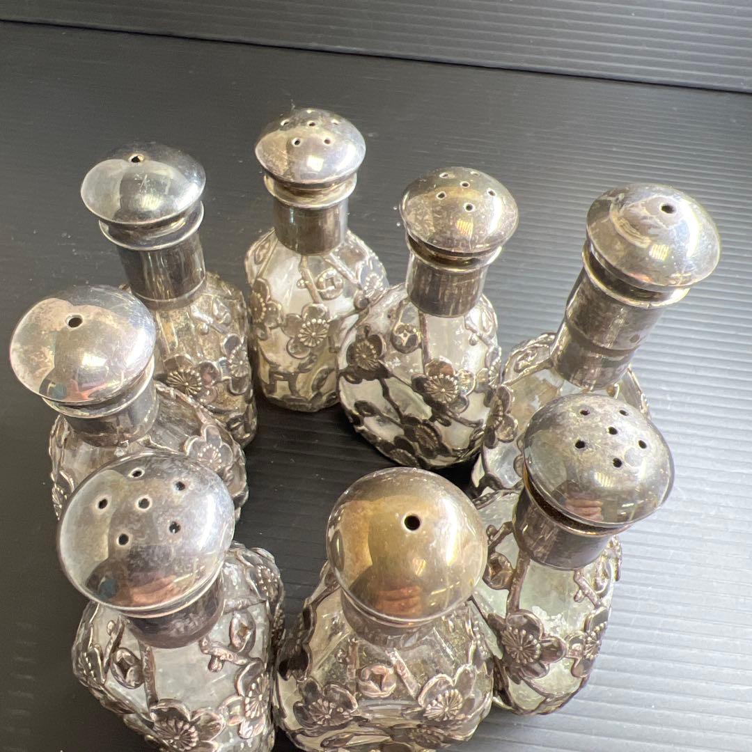 silver刻印　時代銀巻ガラス調味料入8点　東Y7-0905⭐︎2Fトカオ