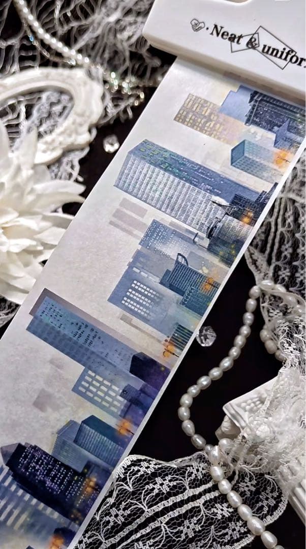 【9477】海外　マステ　4.8m 和紙マスキングテープ　都市　夜　装飾背景系