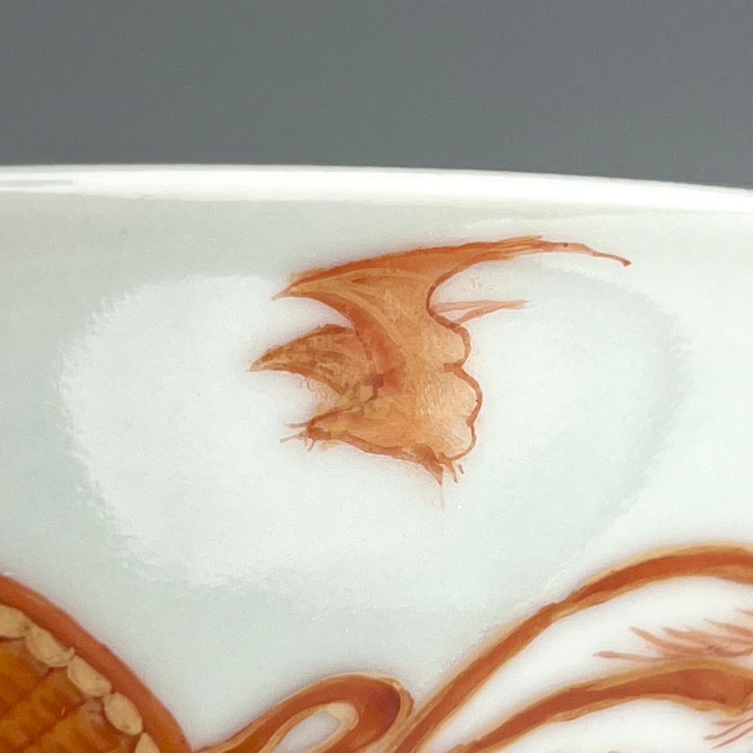 礬紅海水蝙蝠紋碗 大清乾隆年製 款 中国古玩 中国美術 A832