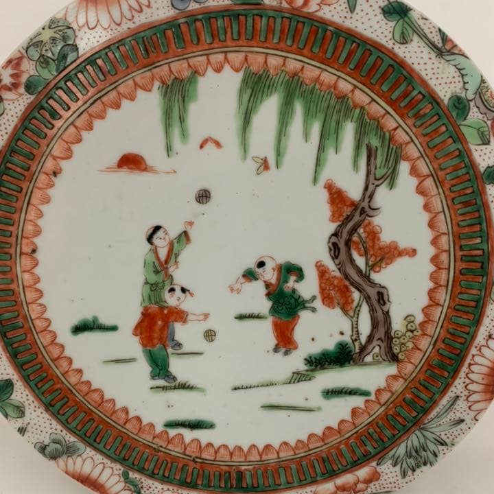康熈年製　唐子絵　絵皿　唐子文皿　唐子文盤　粉彩　五彩　三彩　オブジェ