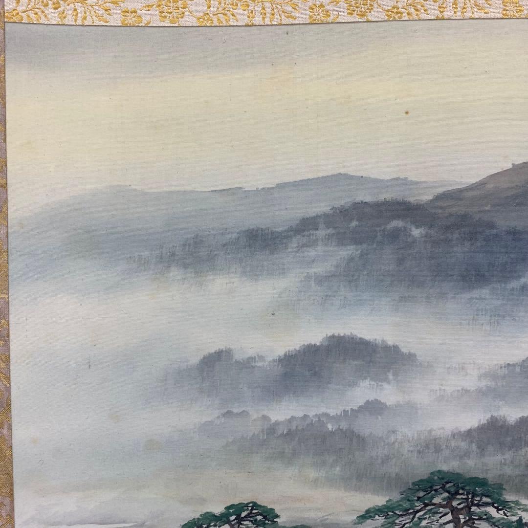 掛軸 百瀬徳三郎 淡彩山水 共箱 二重箱仕立て 横物 A-12