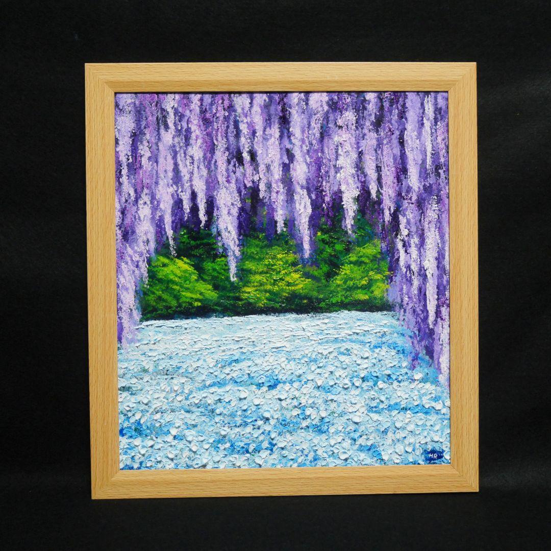 油絵 油彩 油彩画 絵 絵画【ネモフィラと藤の花】