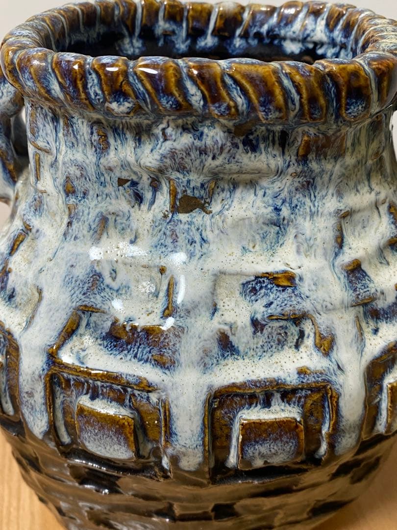 陶芸家　人間国宝　中里逢庵　中里太郎衛門　叩き朝鮮唐津耳付花生　花瓶　花入　レア