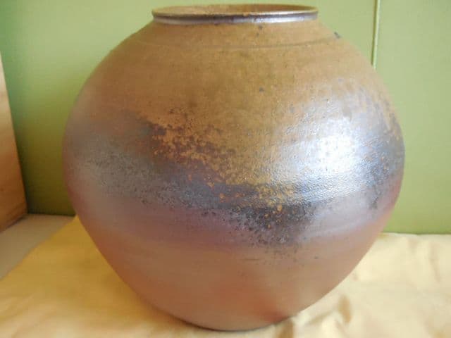 遺品整理品 備前焼 瑞穂作 壺 丸型壺 花器 花瓶 桐箱 古美術 華道 茶道
