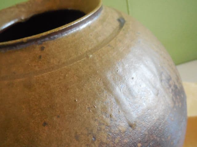 遺品整理品 備前焼 瑞穂作 壺 丸型壺 花器 花瓶 桐箱 古美術 華道 茶道