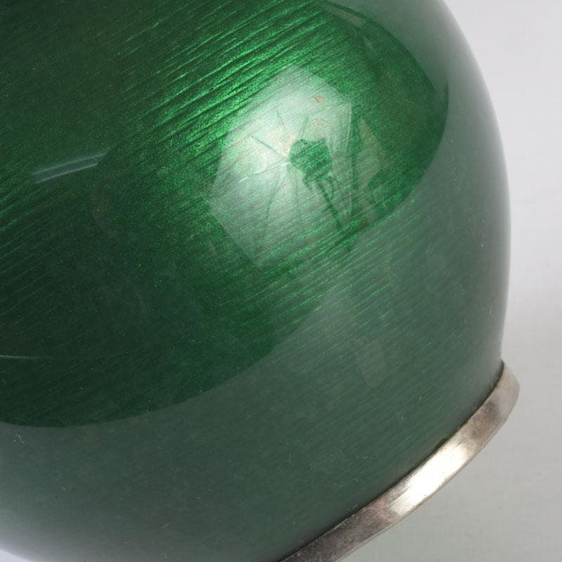 七宝焼　緑釉　松文　花瓶　共箱　V　9827