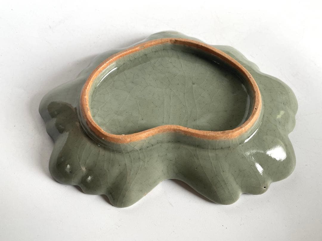 骨董　アンティーク　古九谷青磁　青磁瑠璃釉 葉文 葉形小皿　変形皿　向付