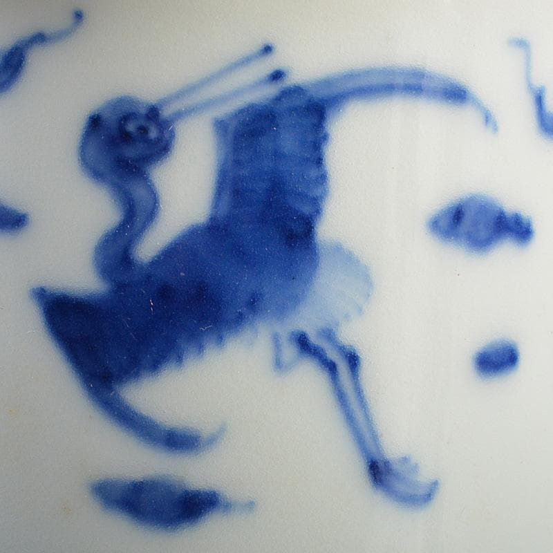 煎茶道具　京焼　平安春峰作　染付雲鶴文　煎茶器　宝瓶　煎茶碗四客　M　R6805