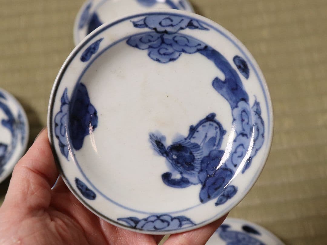 古伊万里 雲龍 染付 醤油皿 五客 約10cm 手塩 小皿 陶芸【MA476】