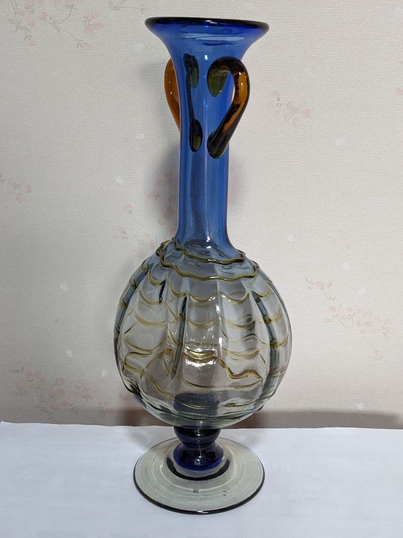 ♦西洋アンティーク 扁壺双耳 ガラス花瓶 アールヌーボー ？フランス 骨董品