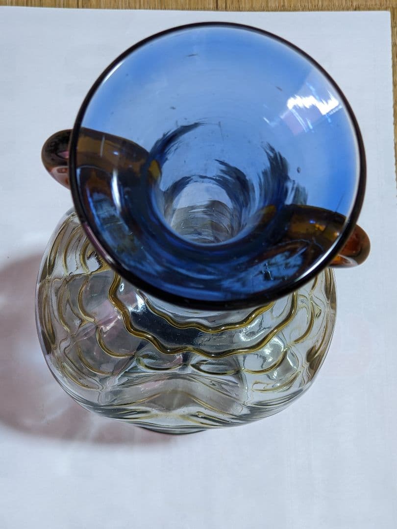 ♦西洋アンティーク 扁壺双耳 ガラス花瓶 アールヌーボー ？フランス 骨董品