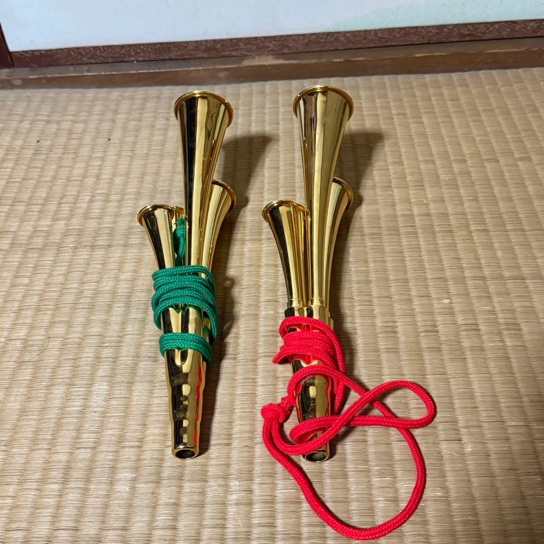 チアホーン 4連ホーン　金属製　2個セット　ゴールド　サッカー　フットサル　応援