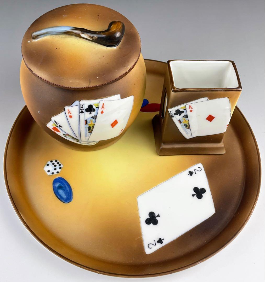 【希少】オールドノリタケ トランプ紋 タバコ入れ マッチホルダー トレイ