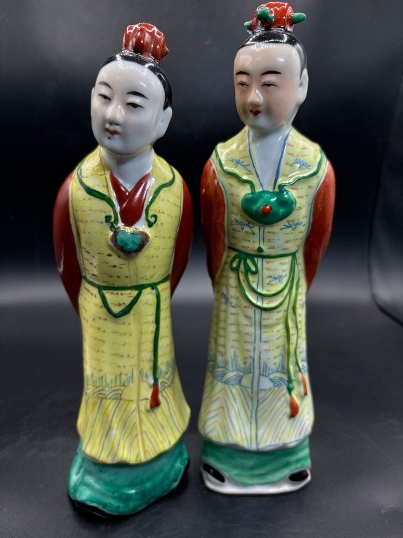 中国美術 古玩 色絵陶人形 陶器人形 高さ約25cm 置物 オブジェ 古董品