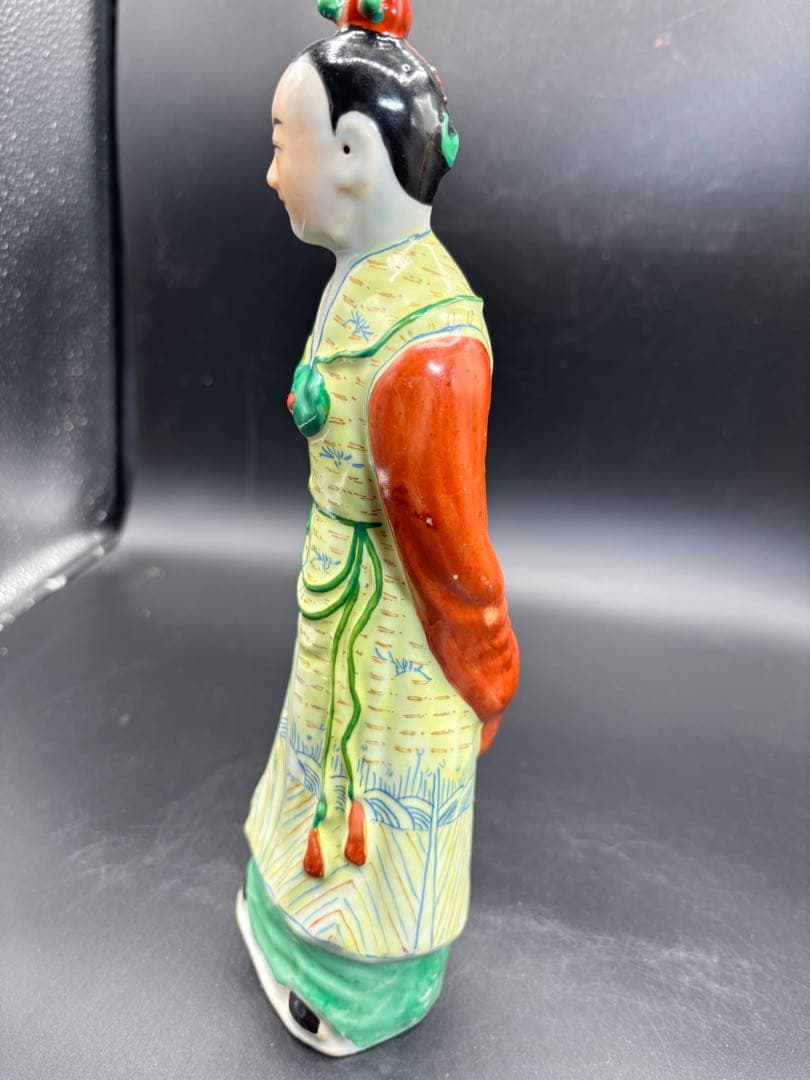 中国美術 古玩 色絵陶人形 陶器人形 高さ約25cm 置物 オブジェ 古董品