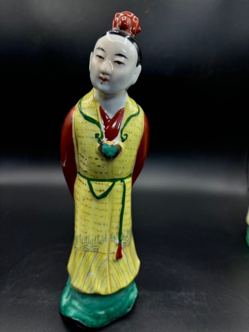 中国美術 古玩 色絵陶人形 陶器人形 高さ約25cm 置物 オブジェ 古董品