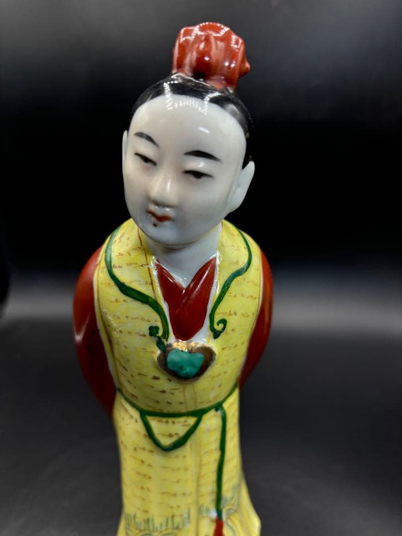 中国美術 古玩 色絵陶人形 陶器人形 高さ約25cm 置物 オブジェ 古董品